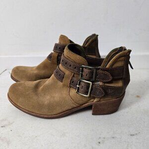 UGG Women's Size 7 Brown Patsy Suede Buckle Ankle Moto Boots Sherpa Lined